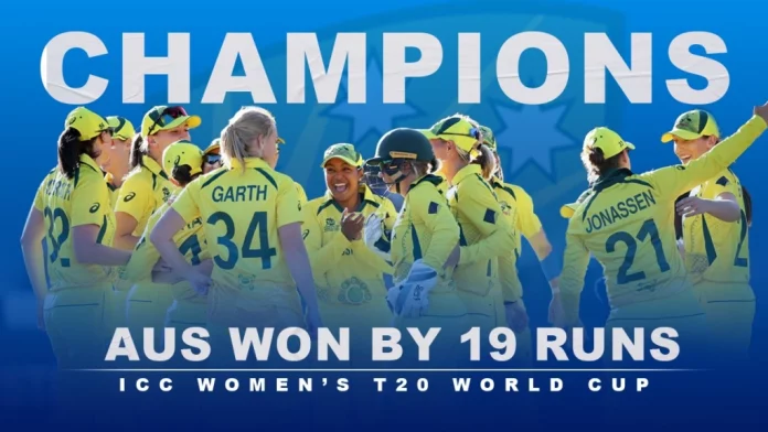 Australia wins its sixth Womens World Cup in a row defeating South Africa by 19 runs.