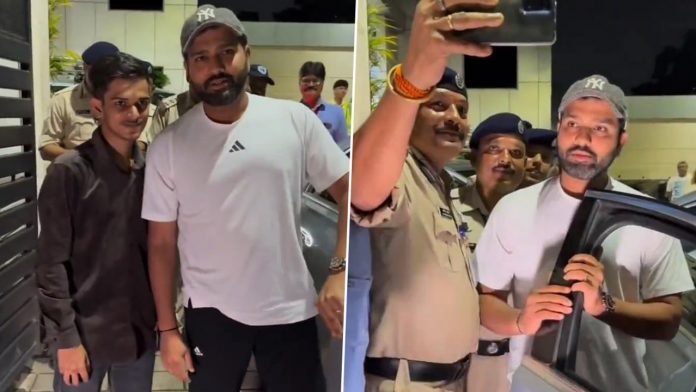 After a long trip, Rohit Sharma arrives at his house in a Mercedes Obliges Police Officers For Selfies Even After Tiring Journey