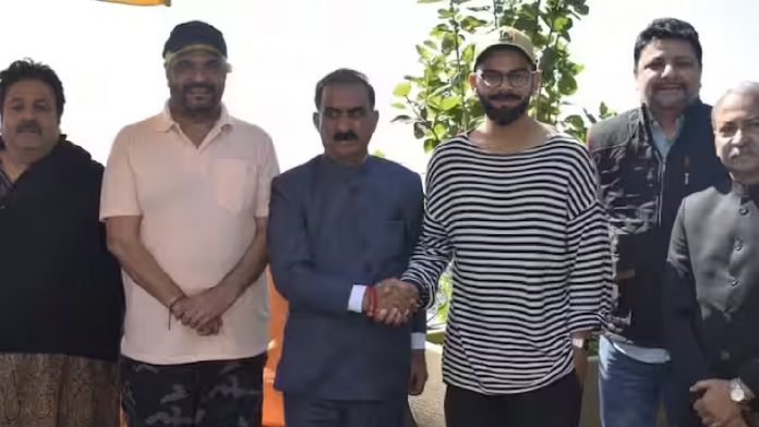 Virat Kohli meets Sukhwinder Singh Sukhu, the chief minister of Himachal Pradesh