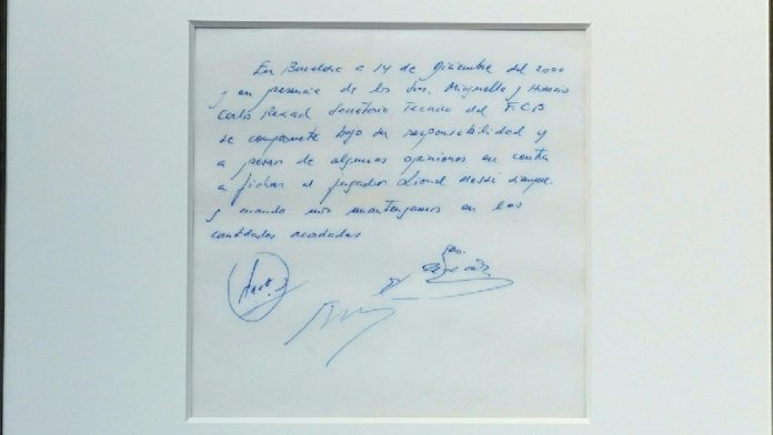 The Promised Barça Contract Signed by Lionel Messi is being auctioned off on a napkin